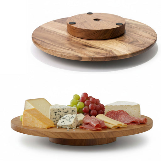 KI-generiertes Bild Premium Holz Servierplatte 37cm Akazie Drehteller drehbar Drehtablett Drehplatte