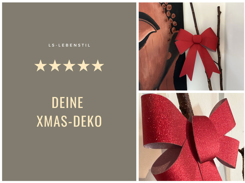 KI-generiertes Bild,2x XXL Weihnachtsschleife Set 29cm Rot - funkelnd Schleife für Weihnachts-Deko