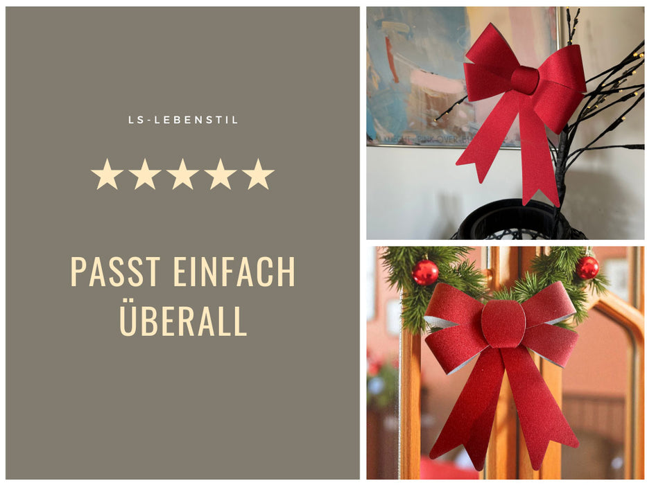 KI-generiertes Bild,2x XXL Weihnachtsschleife Set 29cm Rot - funkelnd Schleife für Weihnachts-Deko