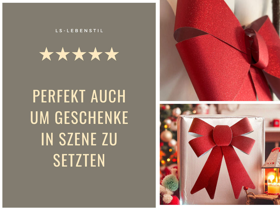 KI-generiertes Bild,2x XXL Weihnachtsschleife Set 29cm Rot - funkelnd Schleife für Weihnachts-Deko