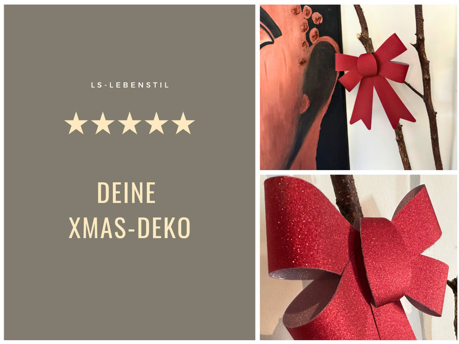 KI-generiertes Bild,2x XL Weihnachtsschleife Set 17cm Rot - funkelnd Schleife für Weihnachts-Deko