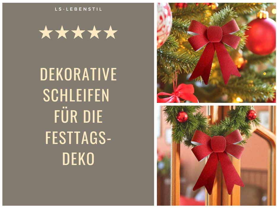 KI-generiertes Bild,2x XL Weihnachtsschleife Set 17cm Rot - funkelnd Schleife für Weihnachts-Deko
