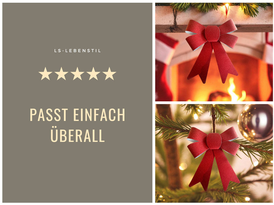 KI-generiertes Bild,2x XL Weihnachtsschleife Set 17cm Rot - funkelnd Schleife für Weihnachts-Deko