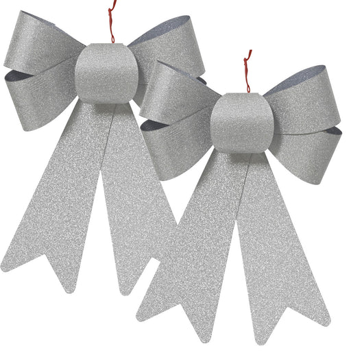 KI-generiertes Bild,2x XXL Weihnachtsschleife Set 29cm Silber - funkelnd Schleife für Weihnachts-Deko