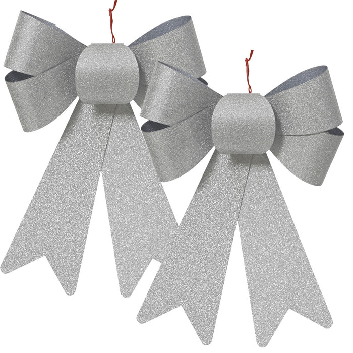 KI-generiertes Bild,2x XXL Weihnachtsschleife Set 29cm Silber - funkelnd Schleife für Weihnachts-Deko