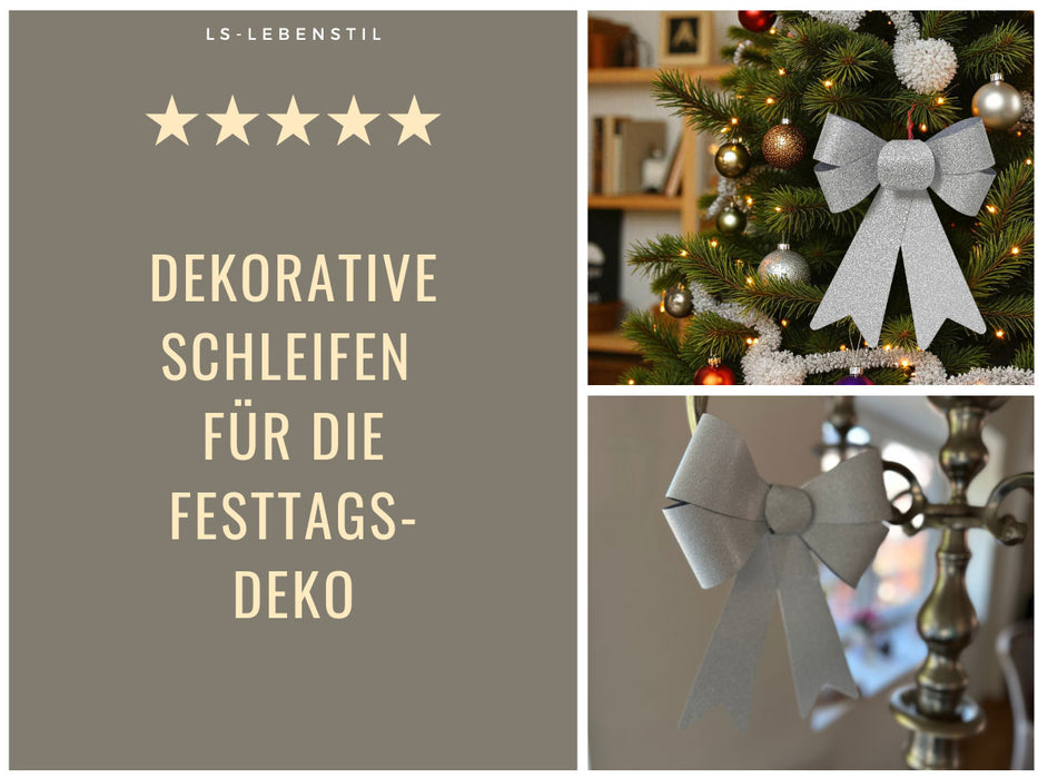 KI-generiertes Bild,2x XXL Weihnachtsschleife Set 29cm Silber - funkelnd Schleife für Weihnachts-Deko