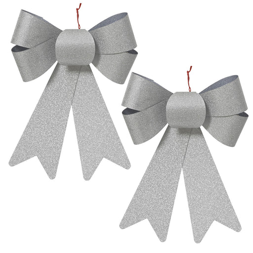 KI-generiertes Bild,2x XL Weihnachtsschleife Set 17cm Silber - funkelnd Schleife für Weihnachts-Deko