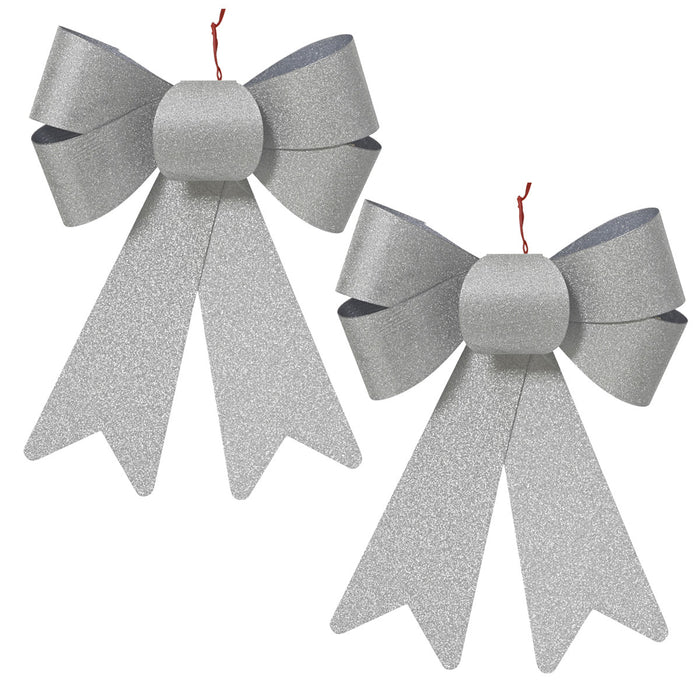 KI-generiertes Bild,2x XL Weihnachtsschleife Set 17cm Silber - funkelnd Schleife für Weihnachts-Deko