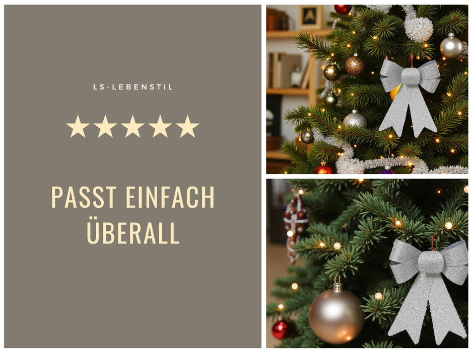 KI-generiertes Bild,2x XL Weihnachtsschleife Set 17cm Silber - funkelnd Schleife für Weihnachts-Deko