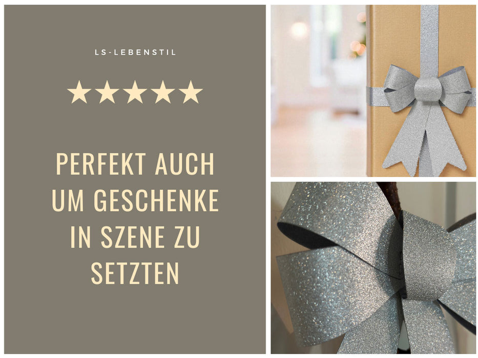 KI-generiertes Bild,2x XL Weihnachtsschleife Set 17cm Silber - funkelnd Schleife für Weihnachts-Deko