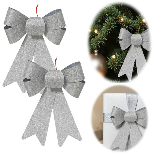 KI-generiertes Bild 2x XL Weihnachtsschleife Set 17cm Silber - funkelnd Schleife für Weihnachts-Deko