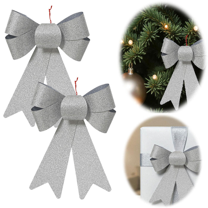 KI-generiertes Bild 2x XL Weihnachtsschleife Set 17cm Silber - funkelnd Schleife für Weihnachts-Deko