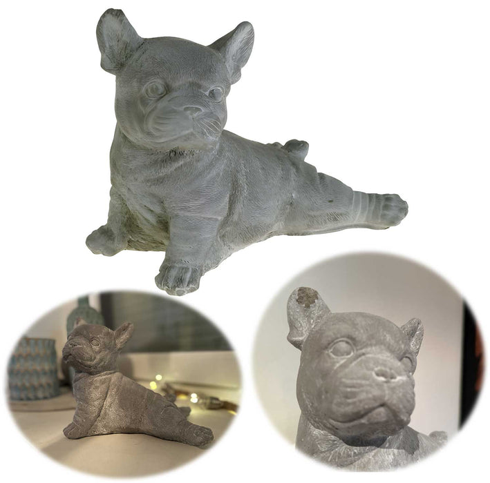 KI-generiertes Bild Beton Deko Französische Bulldogge Frenchie 20x18cm Grau Weiß Figur Statue Objekt
