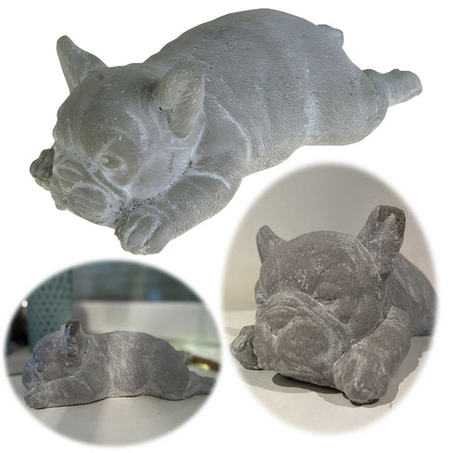 KI-generiertes Bild Beton Deko Französische Bulldogge Frenchie 25x10cm Grau Weiß Figur Statue Objekt