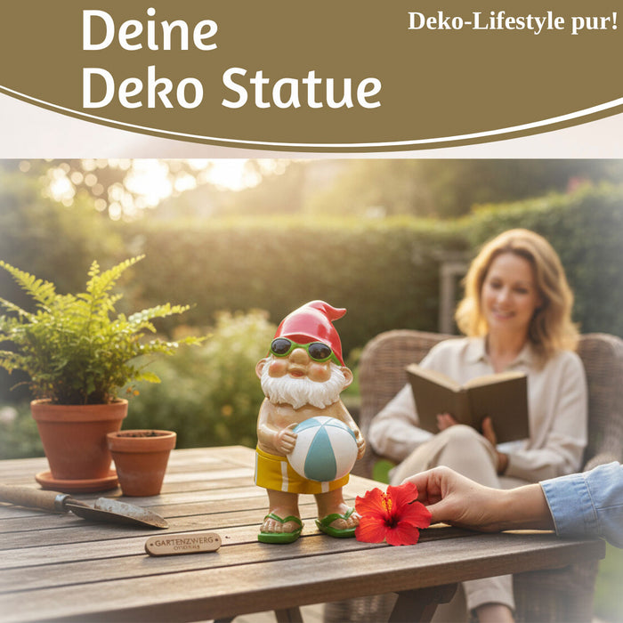 KI-generiertes Bild,XL Deko Figur Gartenzwerg Beachball 20cm Gnom Skulptur Gartenstatue Statue Objekt