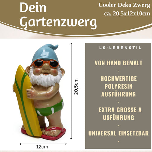 KI-generiertes Bild,XL Deko Figur Gartenzwerg Surfer 20cm Gnom Skulptur Gartenstatue Statue Objekt