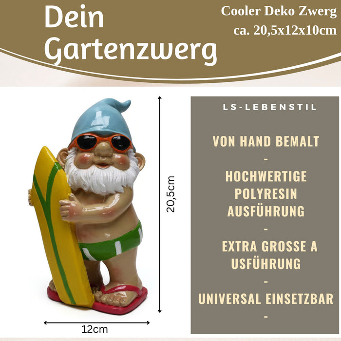 KI-generiertes Bild,XL Deko Figur Gartenzwerg Surfer 20cm Gnom Skulptur Gartenstatue Statue Objekt