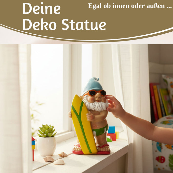 KI-generiertes Bild,XL Deko Figur Gartenzwerg Surfer 20cm Gnom Skulptur Gartenstatue Statue Objekt