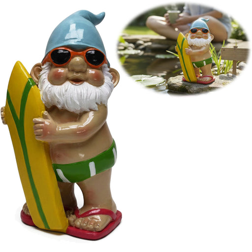 KI-generiertes Bild XL Deko Figur Gartenzwerg Surfer 20cm Gnom Skulptur Gartenstatue Statue Objekt