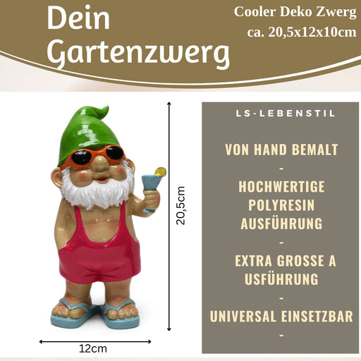KI-generiertes Bild,XL Deko Figur Gartenzwerg Cocktail 20cm Gnom Skulptur Gartenstatue Statue Objekt