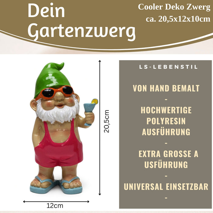 KI-generiertes Bild,XL Deko Figur Gartenzwerg Cocktail 20cm Gnom Skulptur Gartenstatue Statue Objekt