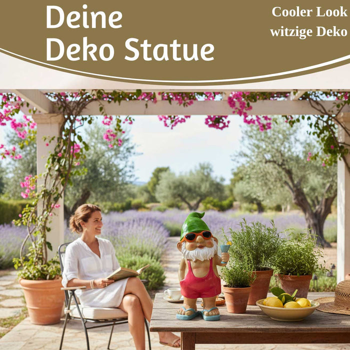 KI-generiertes Bild,XL Deko Figur Gartenzwerg Cocktail 20cm Gnom Skulptur Gartenstatue Statue Objekt