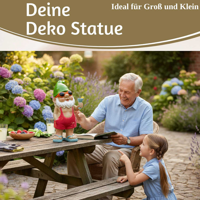 KI-generiertes Bild,XL Deko Figur Gartenzwerg Cocktail 20cm Gnom Skulptur Gartenstatue Statue Objekt