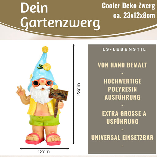 KI-generiertes Bild,XL Deko Figur Gartenzwerg Summer 23cm Gnom Skulptur Gartenstatue Statue Objekt
