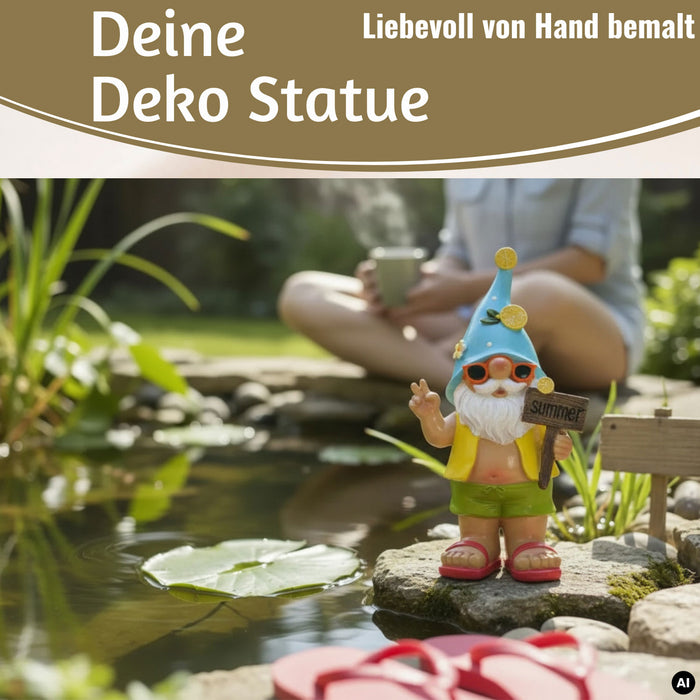 KI-generiertes Bild,XL Deko Figur Gartenzwerg Summer 23cm Gnom Skulptur Gartenstatue Statue Objekt