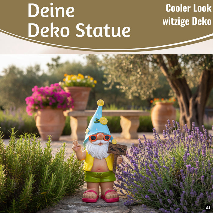 KI-generiertes Bild,XL Deko Figur Gartenzwerg Summer 23cm Gnom Skulptur Gartenstatue Statue Objekt