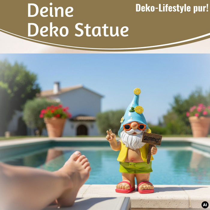 KI-generiertes Bild,XL Deko Figur Gartenzwerg Summer 23cm Gnom Skulptur Gartenstatue Statue Objekt
