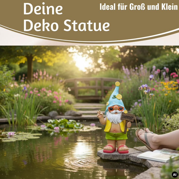 KI-generiertes Bild,XL Deko Figur Gartenzwerg Summer 23cm Gnom Skulptur Gartenstatue Statue Objekt