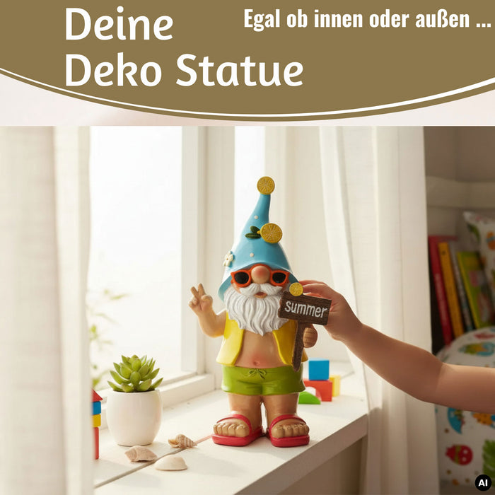 KI-generiertes Bild,XL Deko Figur Gartenzwerg Summer 23cm Gnom Skulptur Gartenstatue Statue Objekt
