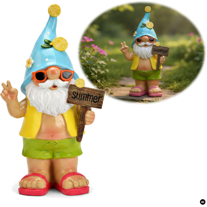 KI-generiertes Bild XL Deko Figur Gartenzwerg Summer 23cm Gnom Skulptur Gartenstatue Statue Objekt