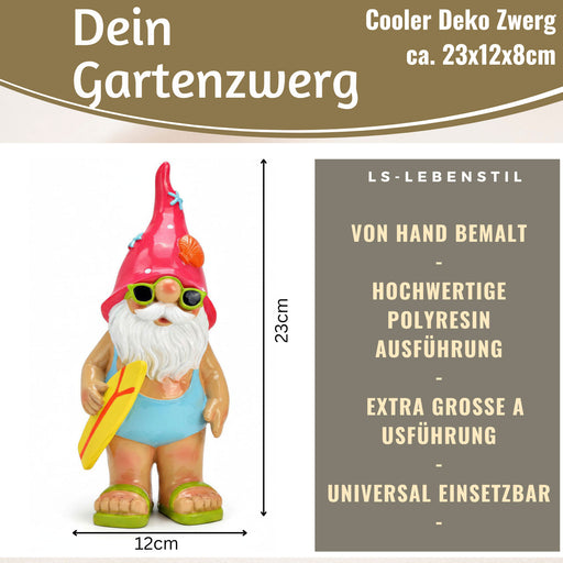 KI-generiertes Bild,XL Deko Figur Gartenzwerg Surfer 23cm Gnom Skulptur Gartenstatue Statue Objekt
