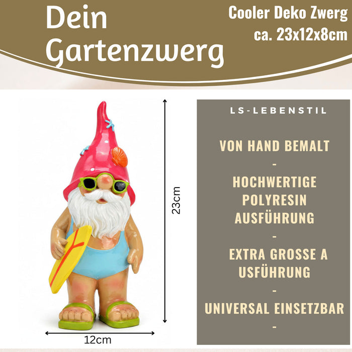 KI-generiertes Bild,XL Deko Figur Gartenzwerg Surfer 23cm Gnom Skulptur Gartenstatue Statue Objekt