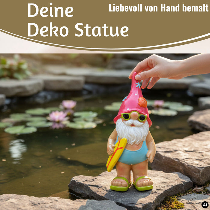 KI-generiertes Bild,XL Deko Figur Gartenzwerg Surfer 23cm Gnom Skulptur Gartenstatue Statue Objekt