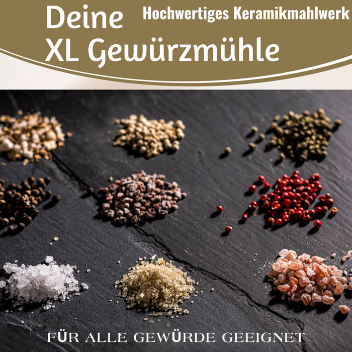 KI-generiertes Bild,XL Holz Salzmühle & Pfeffermühle FSC Bambus 31cm Keramikmahlwerk Gewürzmühle