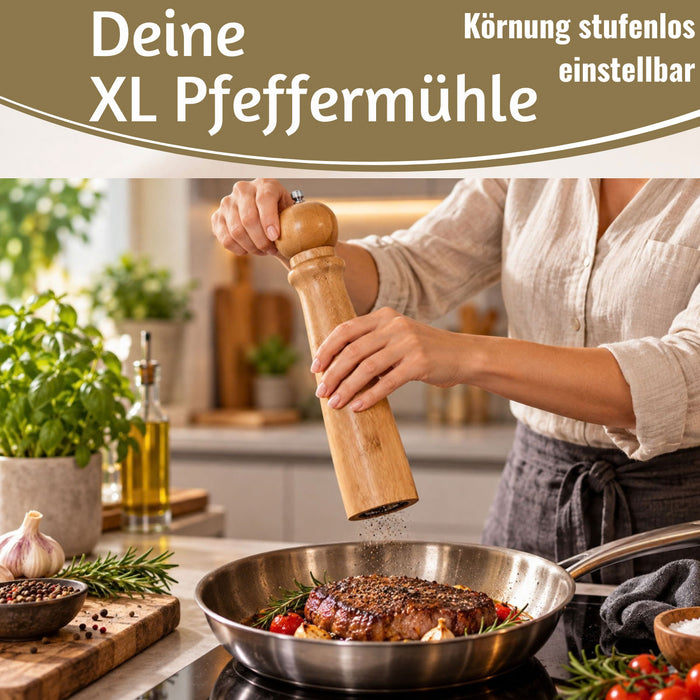 KI-generiertes Bild,XL Holz Salzmühle & Pfeffermühle FSC Bambus 31cm Keramikmahlwerk Gewürzmühle