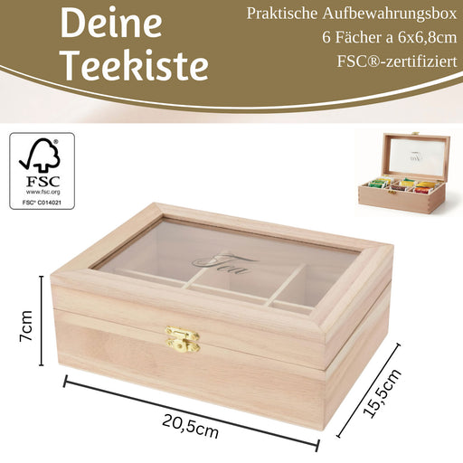 KI-generiertes Bild,Holz Aufbewahrungsbox Teebox 6 Fächer mit Deckel für Teebeutel Teekiste Teekasten