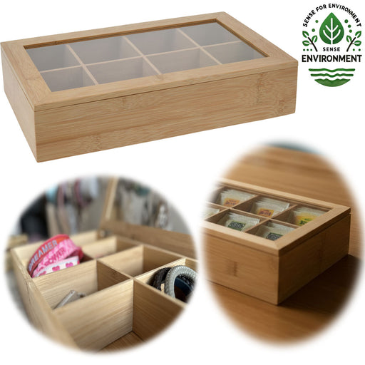 KI-generiertes Bild Holz Aufbewahrungsbox Teebox 8 Fächer mit Deckel Schmuckkiste Teekiste Teekasten