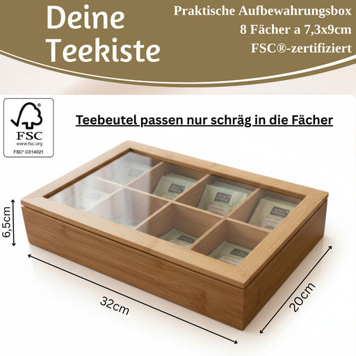 KI-generiertes Bild,Holz Aufbewahrungsbox Teebox 8 Fächer mit Deckel Schmuckkiste Teekiste Teekasten