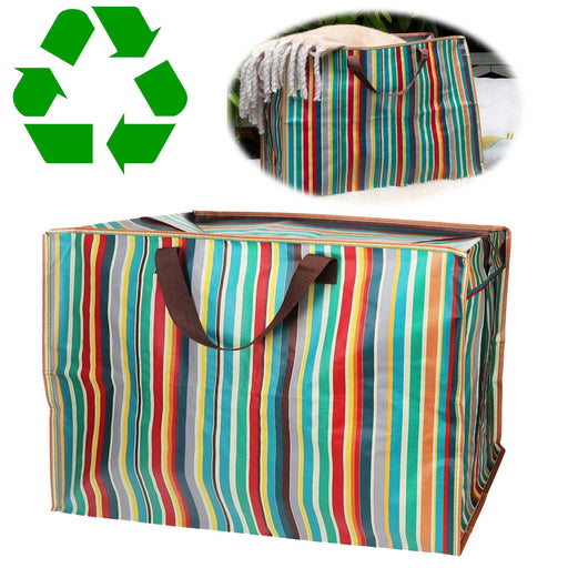 KI-generiertes Bild XXL Jumbo Bag Retro 70´ziger Steifen 55cm Kunststoff Aufbewahrungstasche Einkaufstasche