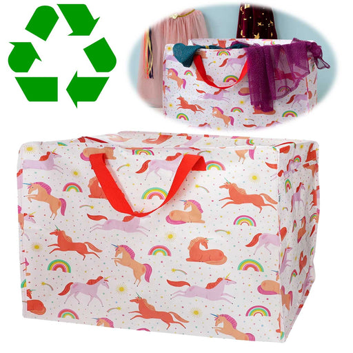 KI-generiertes Bild XXL Jumbo Bag Unicorns / Einhörner 55cm Kunststoff Aufbewahrungstasche Einkaufstasche