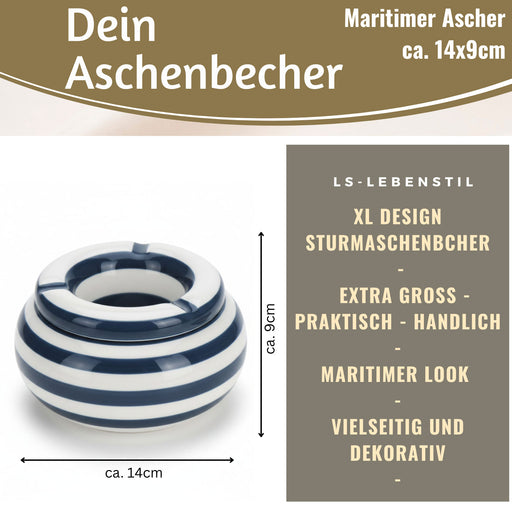 KI-generiertes Bild,XL Sturmaschenbecher 14x9cm Blau Weiß Windaschenbecher Aschenbecher