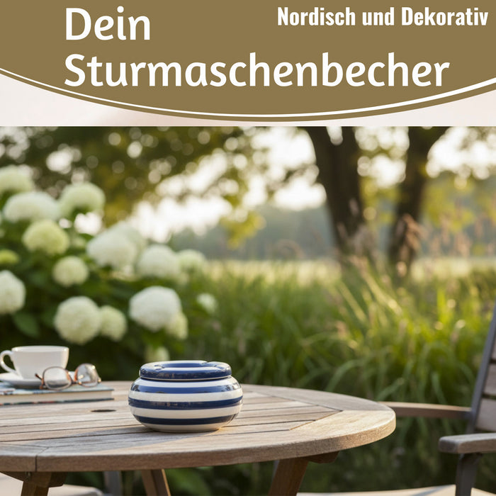 KI-generiertes Bild,XL Sturmaschenbecher 14x9cm Blau Weiß Windaschenbecher Aschenbecher