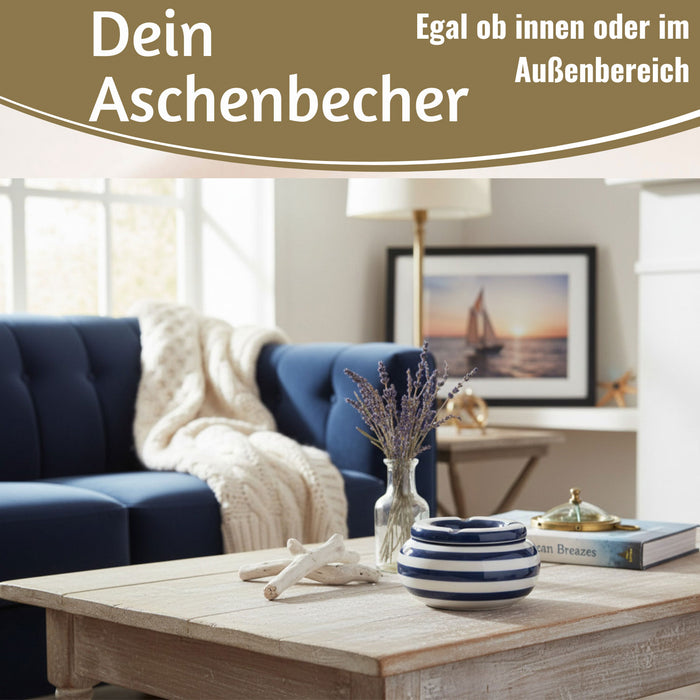 KI-generiertes Bild,XL Sturmaschenbecher 14x9cm Blau Weiß Windaschenbecher Aschenbecher
