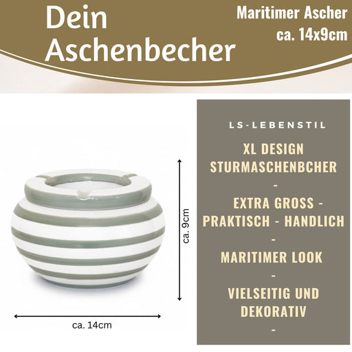 KI-generiertes Bild,XL Sturmaschenbecher 14x9cm Grau Weiß Windaschenbecher Aschenbecher