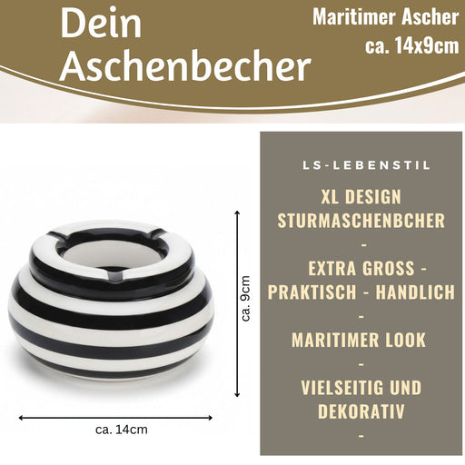KI-generiertes Bild,XL Sturmaschenbecher 14x9cm Schwarz Weiß Windaschenbecher Aschenbecher