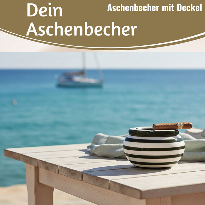 KI-generiertes Bild,XL Sturmaschenbecher 14x9cm Schwarz Weiß Windaschenbecher Aschenbecher